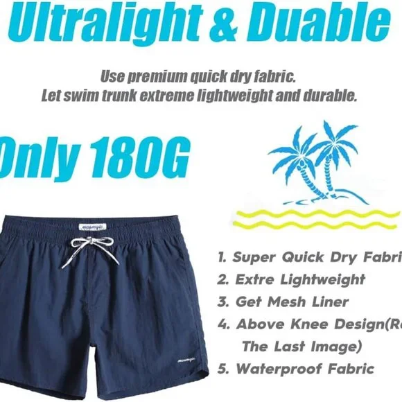 Mens Swim Trunks 5 with Mesh Lining Quick Dry Bathing Suits for Men Swim Shorts